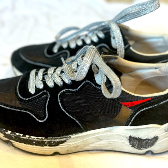 Golden Goose Running Black Suede and Mesh w Silver Laces - Picture 2 of 8